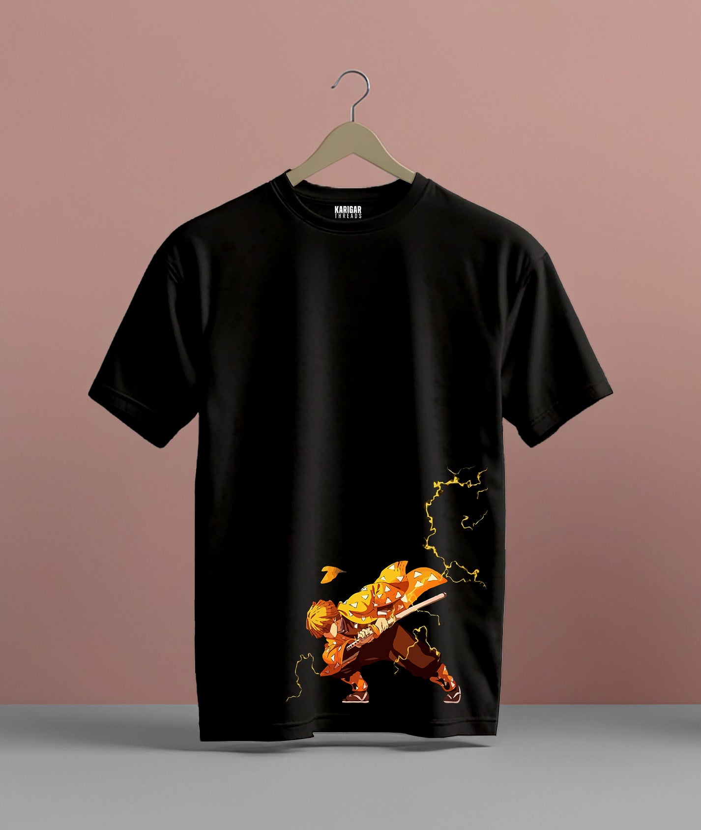 Zenitsu Agatsuma Demon Slayer Anime T-Shirt in Black | Karigar Threads
